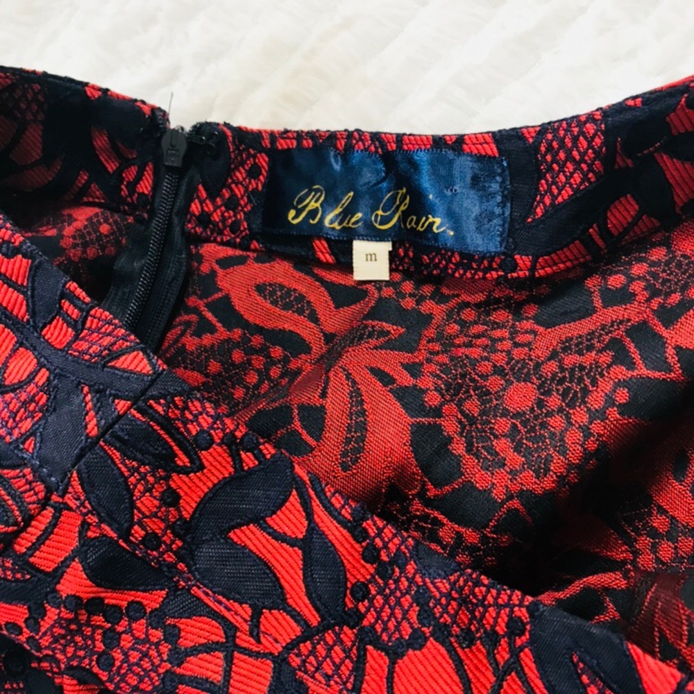 Francesca’s | Red w/ Navy Lace Detail Skirt - Picture 6 of 8